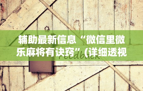 辅助最新信息“微信里微乐麻将有诀窍”(详细透视教程)